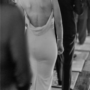 Katie May blush cowl back gown bridesmaid dress